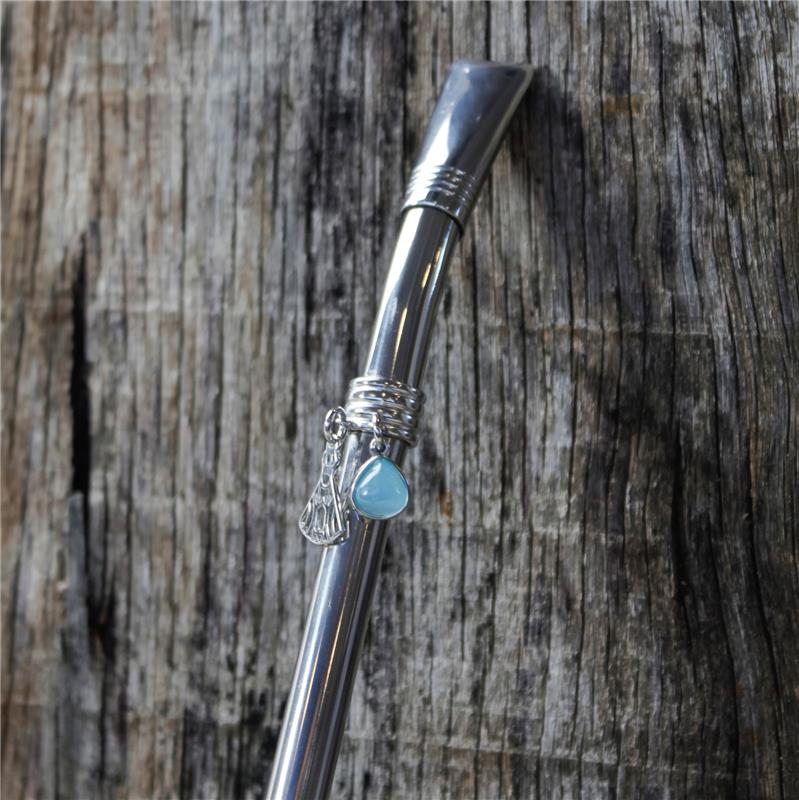 BOMBA DE CHIMARRÃO EM AÇO INOX COM DETALHE FOLHEADO A PALÁDIO