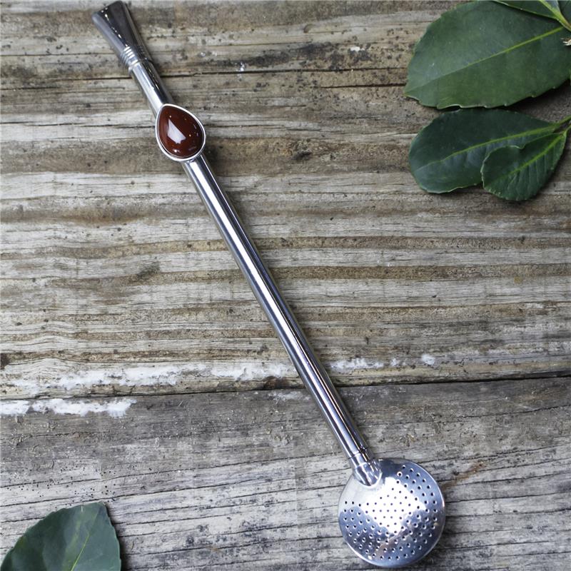 BOMBA DE CHIMARRÃO EM AÇO INOX COM DETALHE FOLHEADO A PALÁDIO