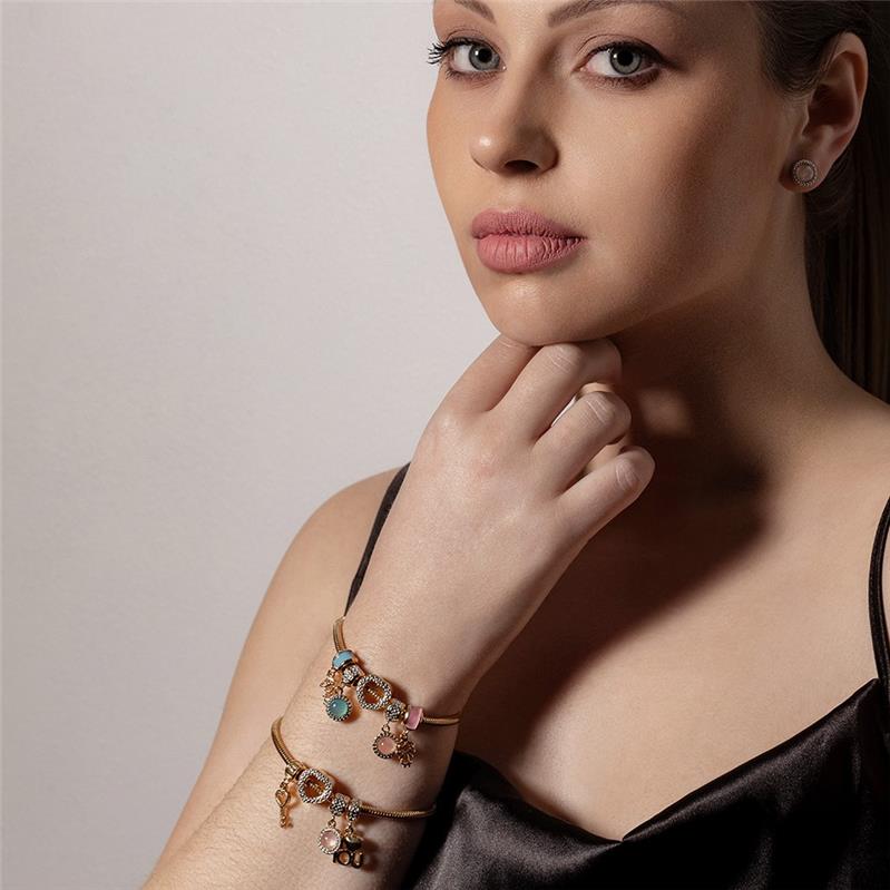 BERLOQUE FOLHEADO A OURO COM ESMALTE ROSA