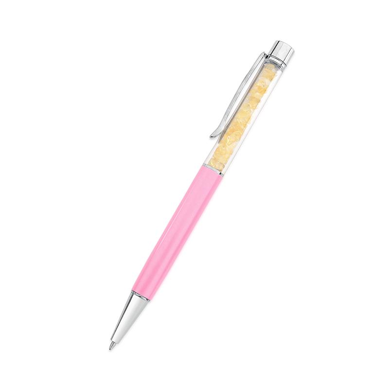 CANETA DOURADA COM PEDRAS NATURAIS - PINK