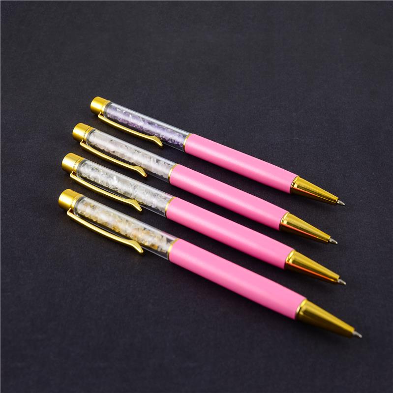 CANETA DOURADA COM PEDRAS NATURAIS - PINK