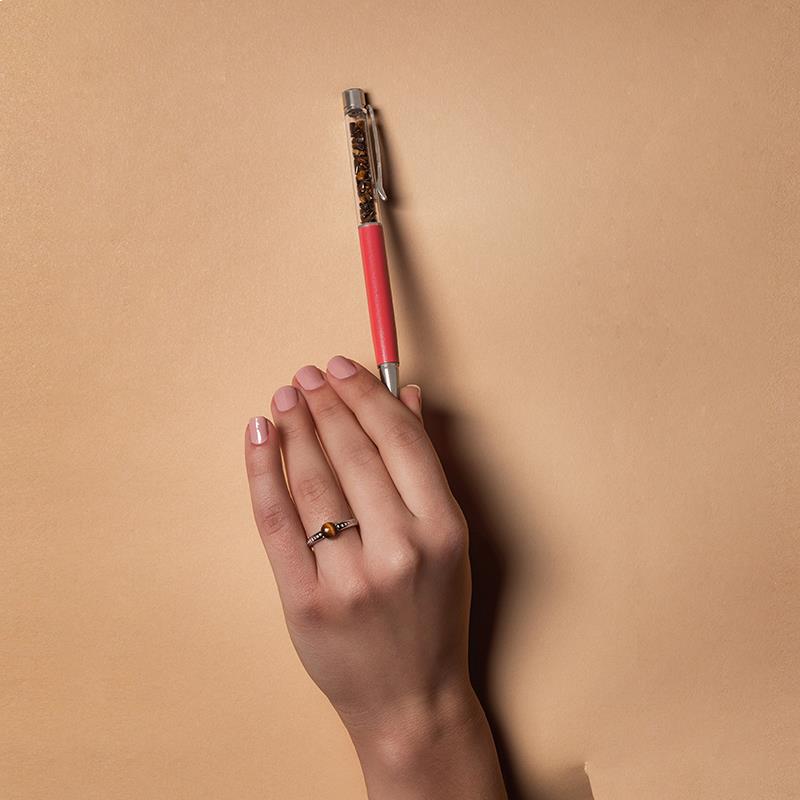 CANETA DOURADA COM PEDRAS NATURAIS - SALMÃO