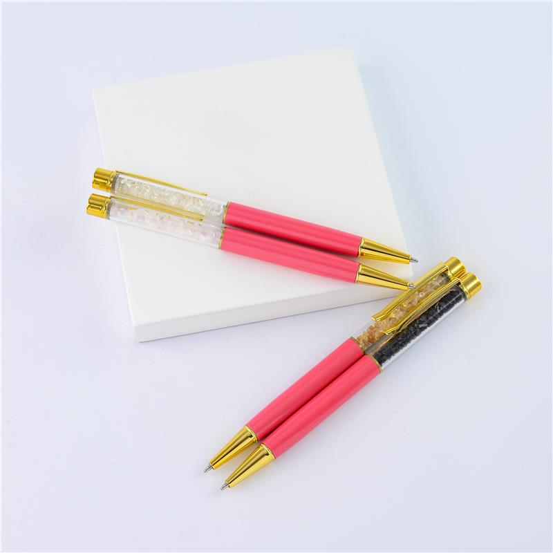 CANETA DOURADA COM PEDRAS NATURAIS - SALMÃO