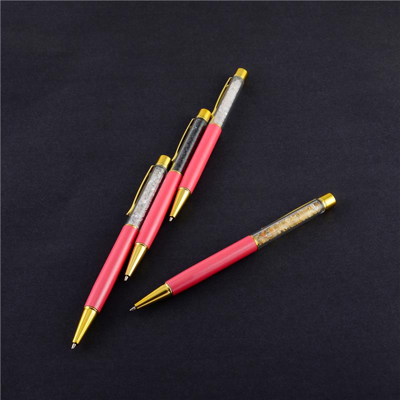 CANETA DOURADA COM PEDRAS NATURAIS - SALMÃO