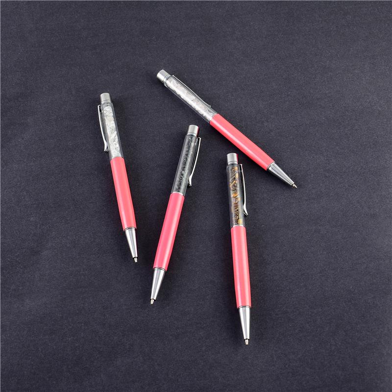 CANETA DOURADA COM PEDRAS NATURAIS - SALMÃO