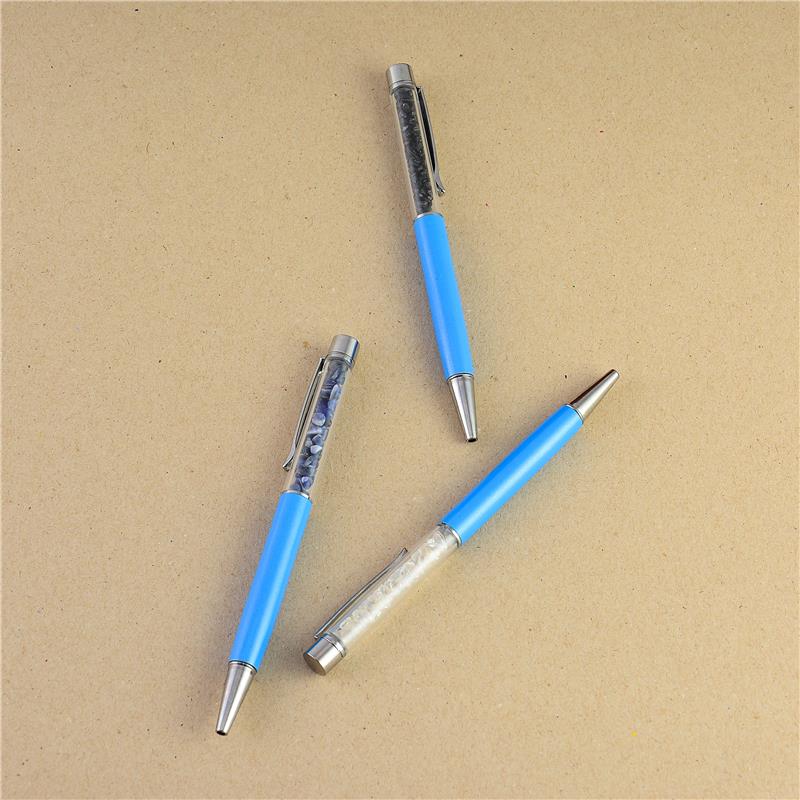 CANETA DOURADA COM PEDRAS NATURAIS - AZUL