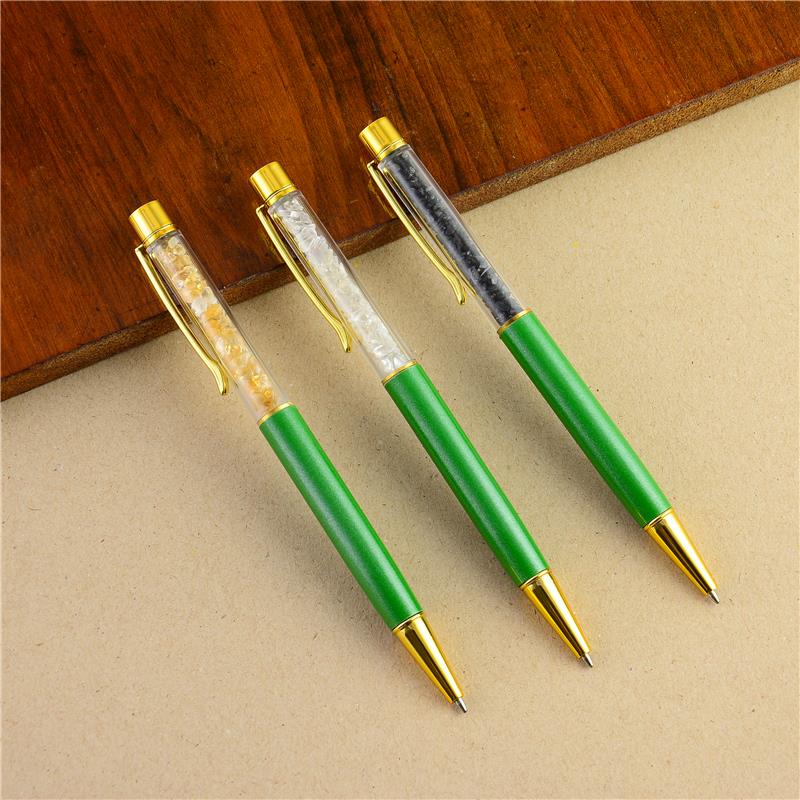 CANETA DOURADA COM PEDRAS NATURAIS - VERDE