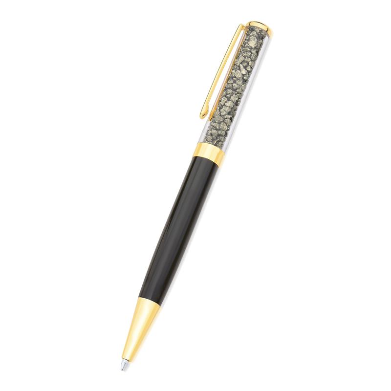 CANETA DOURADA COM PEDRAS NATURAIS - PRETA