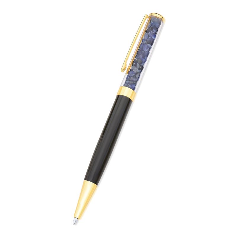 CANETA DOURADA COM PEDRAS NATURAIS - PRETA