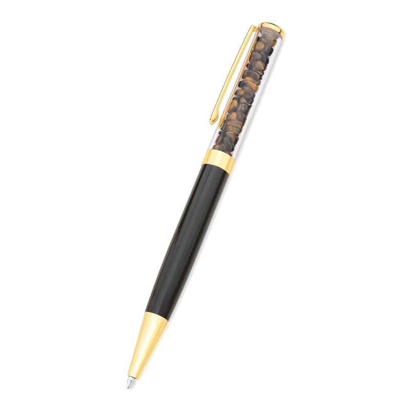 CANETA DOURADA COM PEDRAS NATURAIS - PRETA