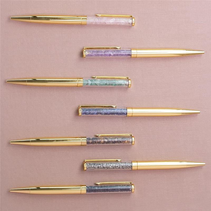 CANETA COM PEDRAS NATURAIS 