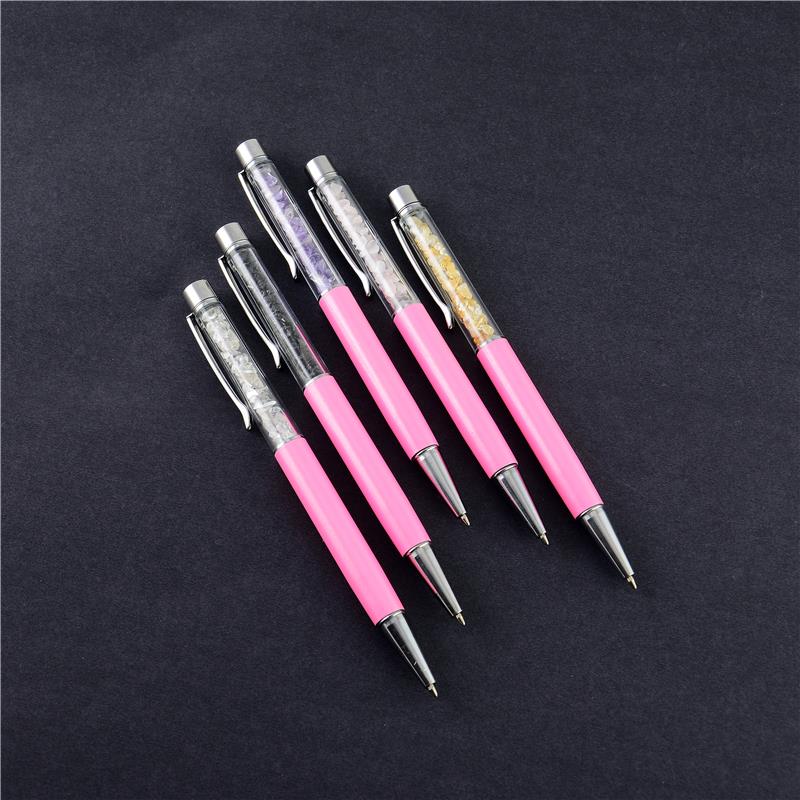 CANETA CROMADA COM PEDRAS NATURAIS - PINK