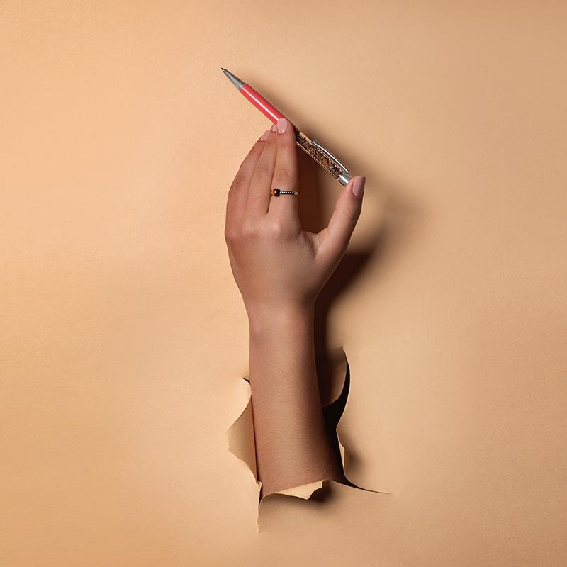 CANETA CROMADA COM PEDRAS NATURAIS - SALMÃO