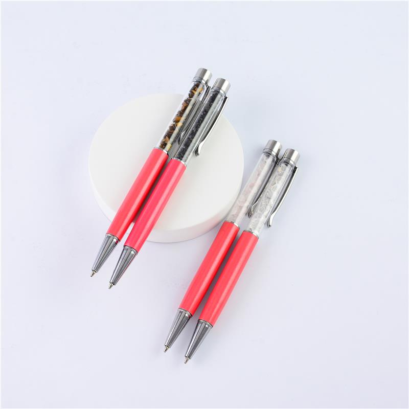 CANETA CROMADA COM PEDRAS NATURAIS - SALMÃO