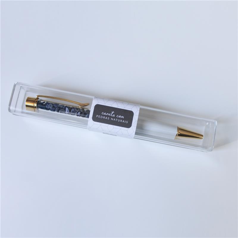 CANETA CROMADA COM PEDRAS NATURAIS - SALMÃO