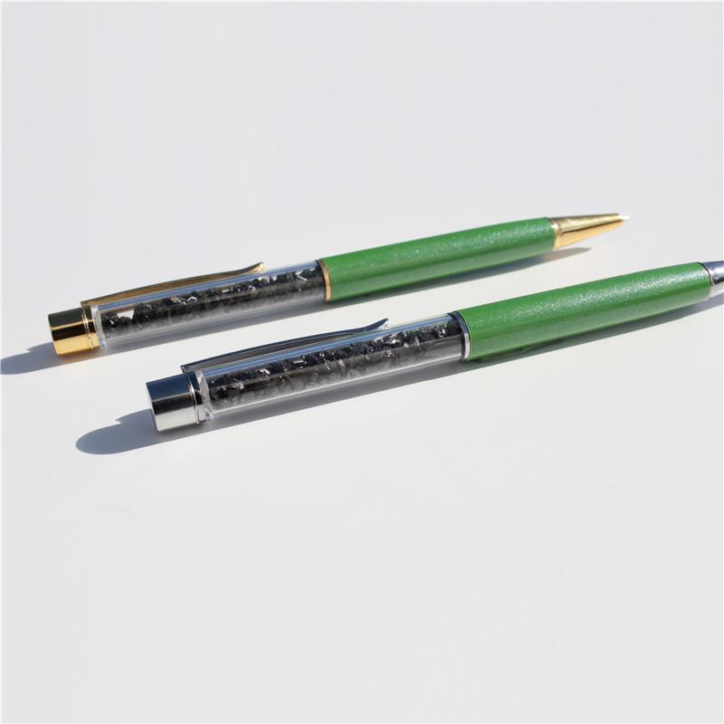 CANETA CROMADA COM PEDRAS NATURAIS - VERDE