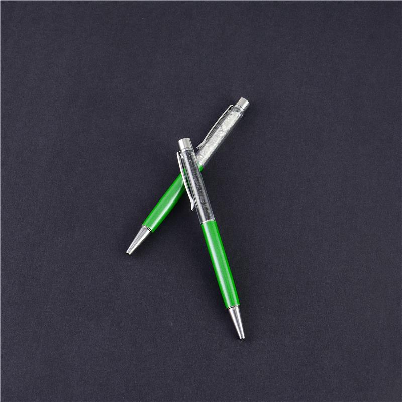 CANETA CROMADA COM PEDRAS NATURAIS - VERDE