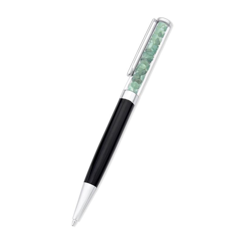 CANETA CROMADA COM PEDRAS NATURAIS - PRETA