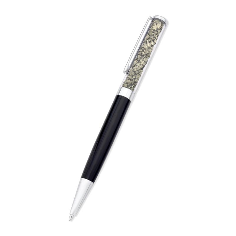 CANETA CROMADA COM PEDRAS NATURAIS - PRETA