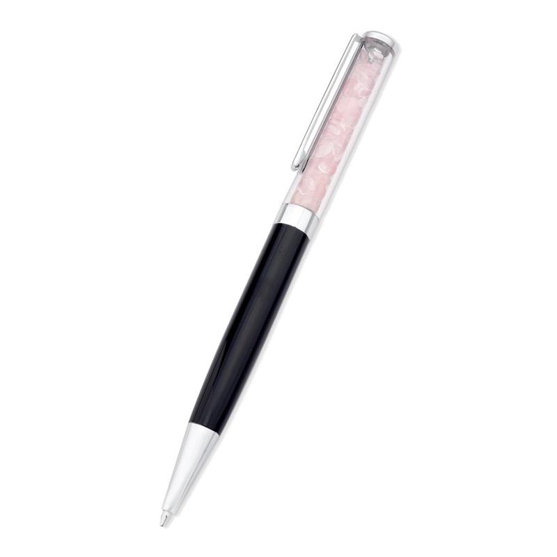 CANETA CROMADA COM PEDRAS NATURAIS - PRETA