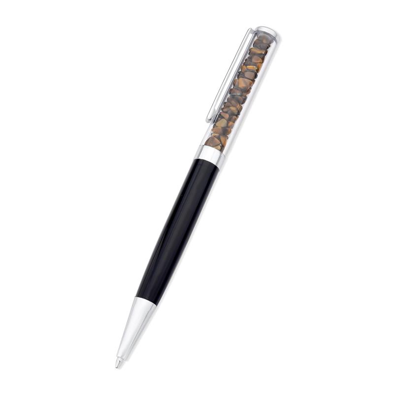 CANETA CROMADA COM PEDRAS NATURAIS - PRETA