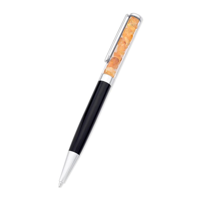 CANETA CROMADA COM PEDRAS NATURAIS - PRETA