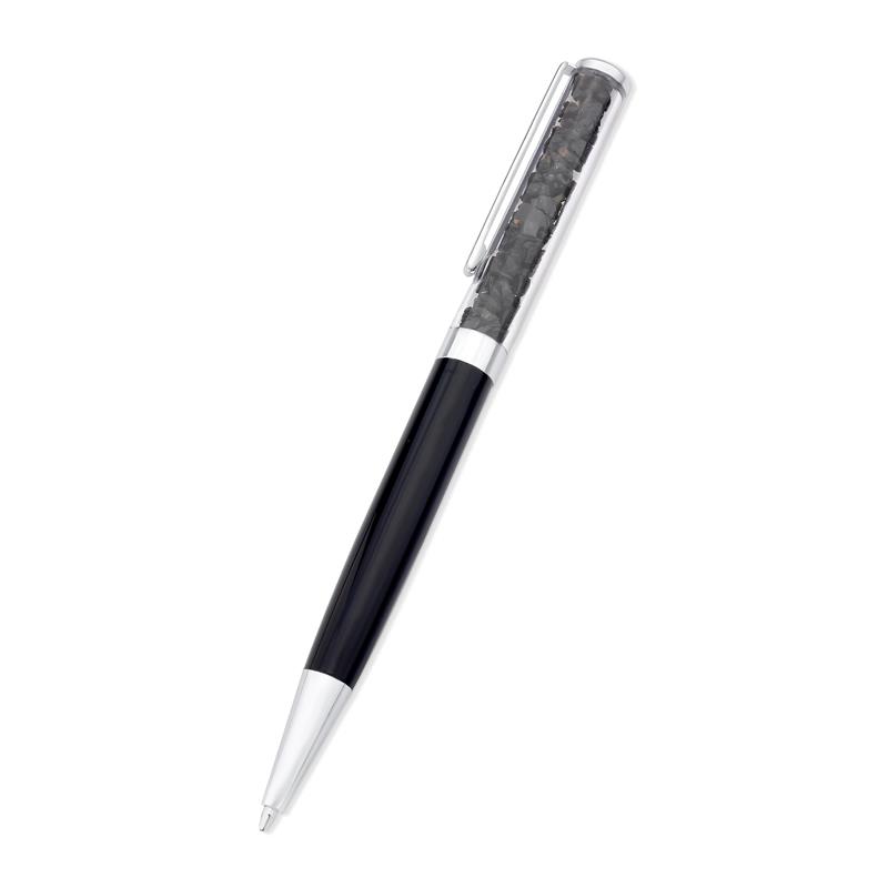 CANETA CROMADA COM PEDRAS NATURAIS - PRETA