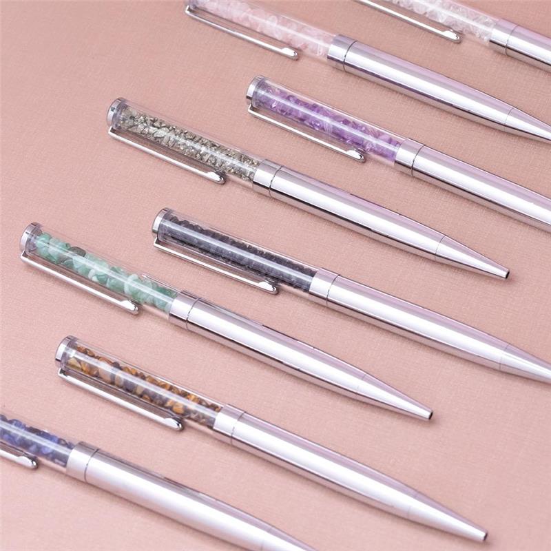 CANETA CROMADA COM PEDRAS NATURAIS