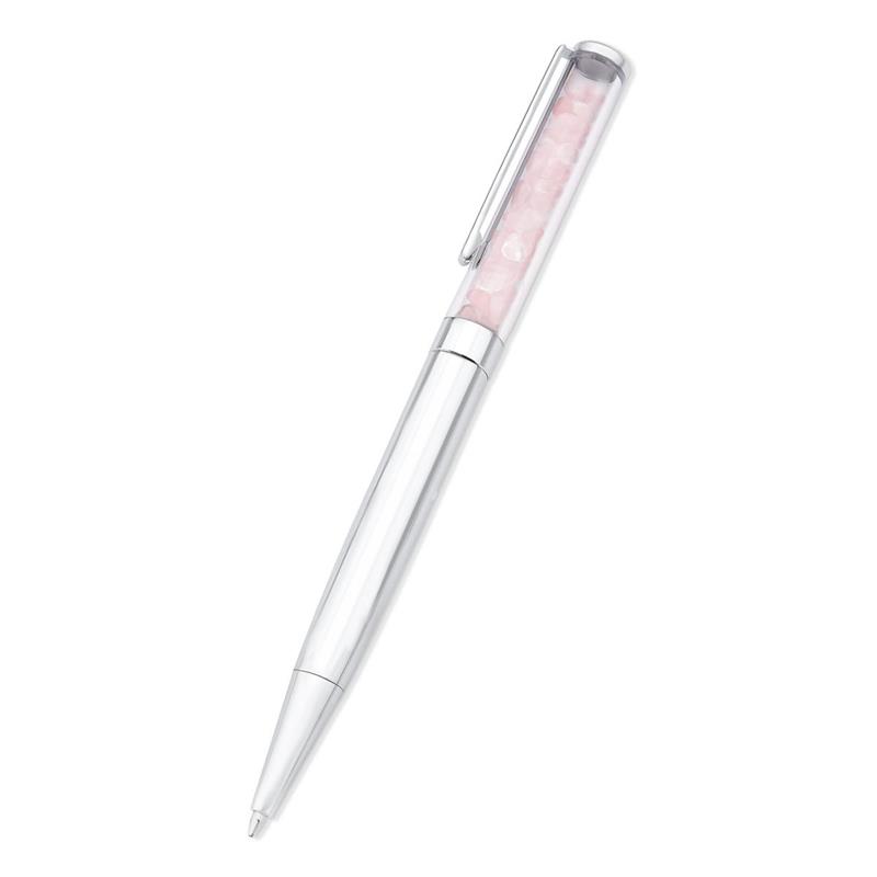 CANETA CROMADA COM PEDRAS NATURAIS