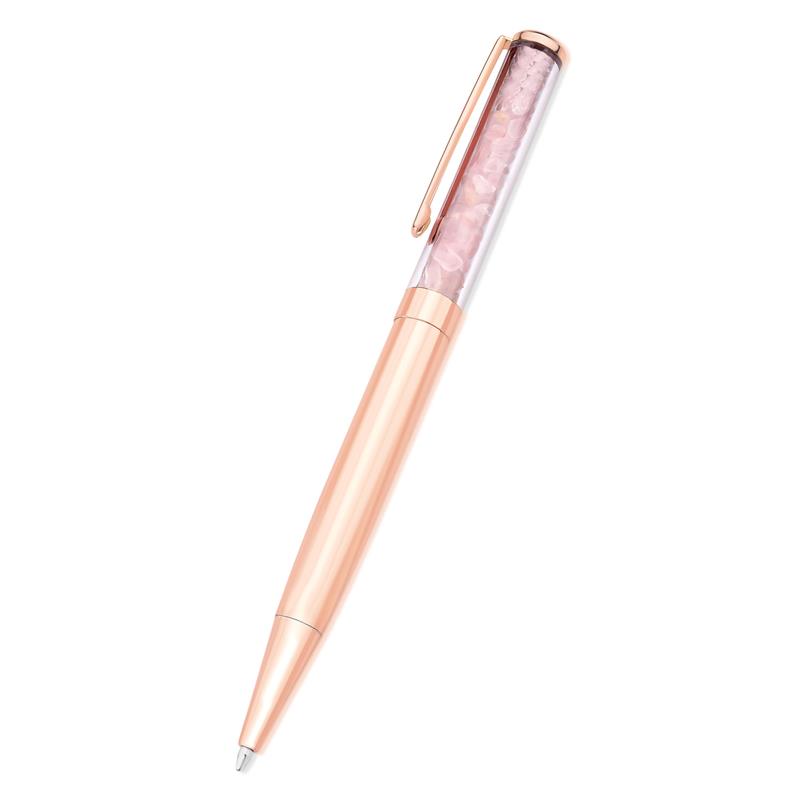 CANETA ROSÊ COM PEDRAS NATURAIS