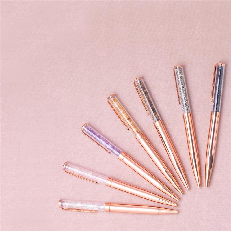 CANETA ROSÊ COM PEDRAS NATURAIS