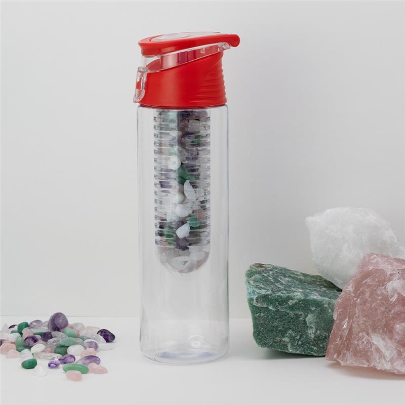 GARRAFA PARA INFUSÃO DE PEDRAS NATURAIS EM CASCALHO POLIDO - TAMPA VERMELHA