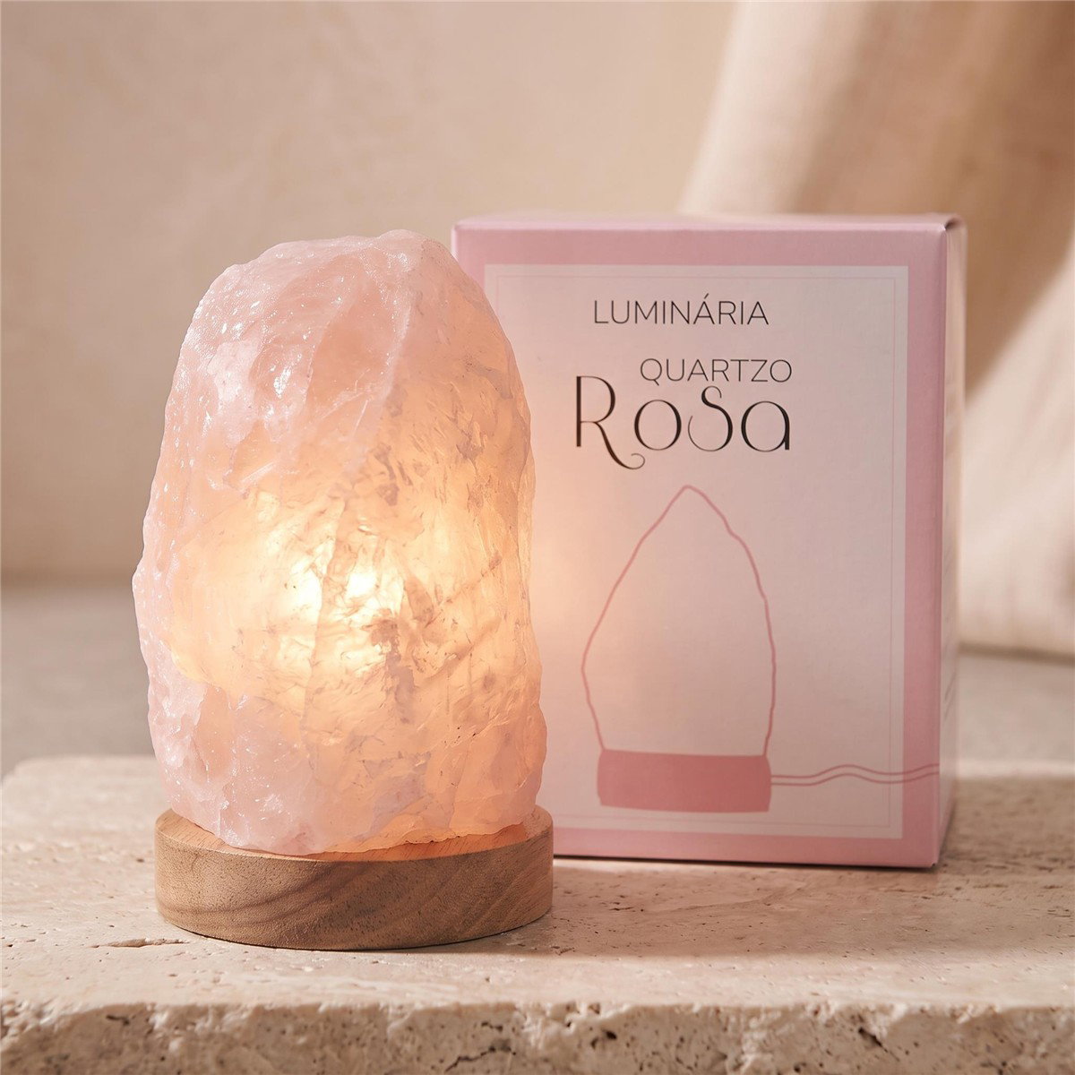 LUMINÁRIA GRANDE LUZ BRANCA - QUARTZO ROSA