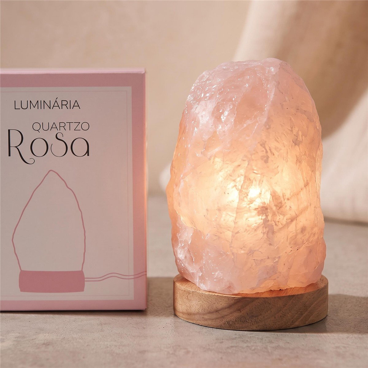 LUMINÁRIA GRANDE LUZ BRANCA - QUARTZO ROSA